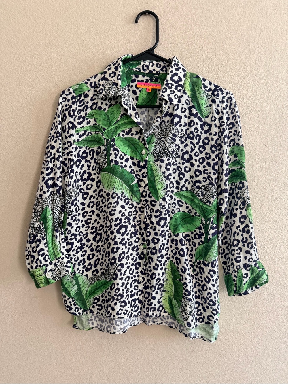 Vilagallo Linen Jungle Print Button Down